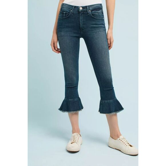 Anthropologie McGuire Bohemia Flounced Jeans Cropped Ruffle Hem Mid Rise Size 28 - Picture 1 of 15